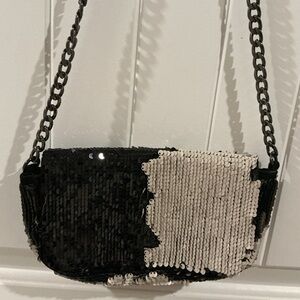 Black and White Sequin Chain Shoulder Bag